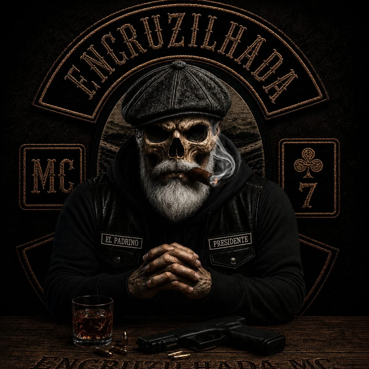 Arte premium do Encruzilhada MC com identidade visual do clube